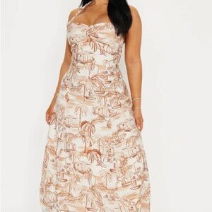 Elegant Cream and Brown Women’s Dress